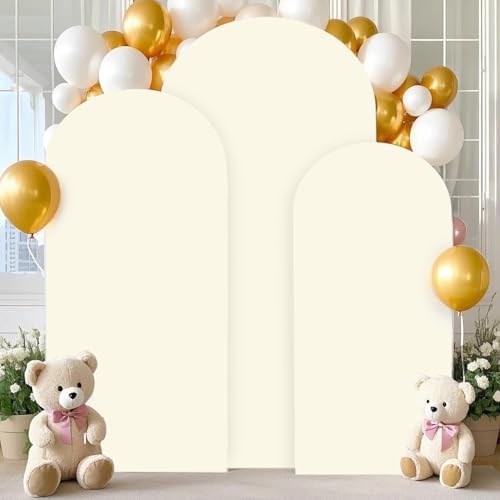 FANPROMS Wedding Arch Cover Set of 3 6FT 6.6FT 7.2FT Ivory Spandex Arch Stand Covers for Round Top Chiara Arch Stand Covers Balloon Arched Cover for Birthday Party Ceremony Banquet Decorations - Image 2