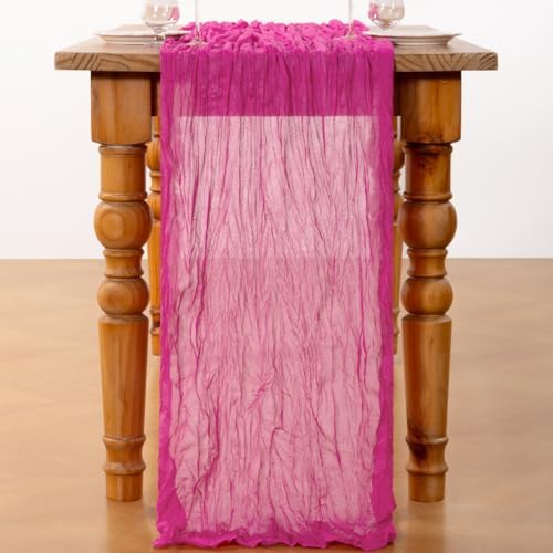 DeZerlor Hot Pink Cheesecloth Table Runner 1 Pack Summer Boho Runner - Image 4