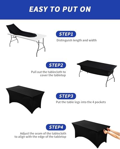 Fixwal 6 Pack Black Spandex Tablecloth 6 Foot Fitted Table Cover - Image 5