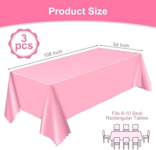 NatNarr 3 Pcs Plastic Pink Tablecloths, Scalloped Rectangle Table Cloths - Image 2
