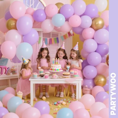 PartyWoo Pink Purple and Gold Balloons 66pcs 12 Inch Pink Purple Balloons - Image 4