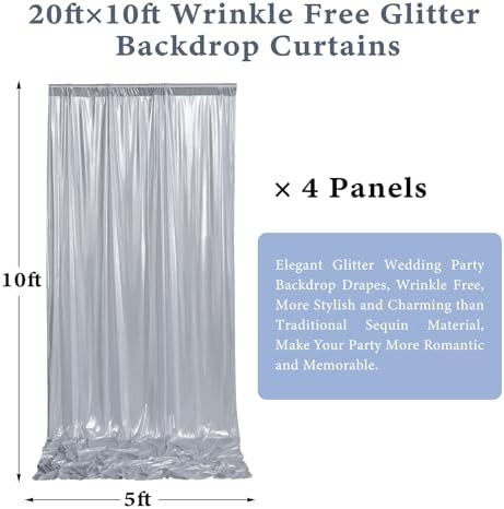Outpain Thick 20 ft x 10 ft Silver Sequin Backdrop Curtain for Parties, Wrinkle Free Glitter Photo Backdrop Drapes 4 Panels 5x10ft Silver Back Drop Cloth for Wedding Christmas Photography Background - Image 6