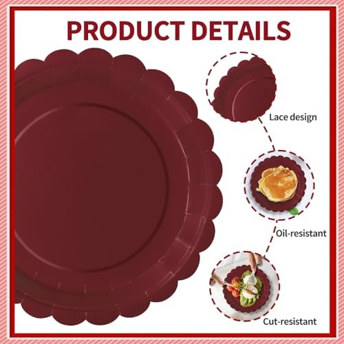 40Pcs Red Paper Plates 7Inch Red Scalloped Plates Disposable Dessert Plates for Independence Day Birthday,Baby Shower,Wedding,4th of July - Image 3