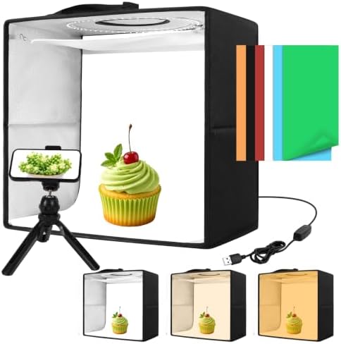 Light Box with Tripod, 12/16/20/24/32 Inch Lightbox with CRI>95 120 White Warm LED Light Beads. Portable Photo Light Box with 6 Colors PVC Backdrops. Dimmable Shooting Tent Kit for Studio Photography by Unknown