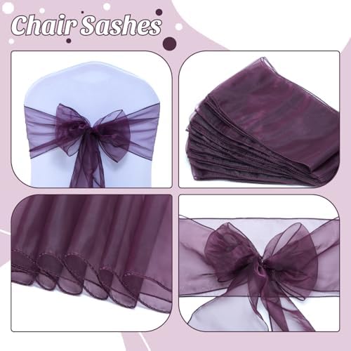 MDS Pack of 200 Organza Chair Sashes for Wedding & Event Décor – Plum - Image 4