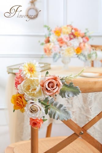 Floweroyal Artificial Flowers Combo Champagne Flowers Mix Silk Flowers Dahlia Roses with Stems for DIY Wedding Bridal Bouquets, Baby Shower, Floral Arrangement, Table Centerpieces, Home Decorations. - Image 6