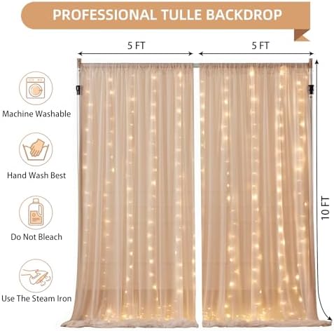 10x10FT Dark Champagne Wrinkle Free Backdrop Curtains with Lights String for Parties - Photo Curtain Backdrop with Lights for Wedding Decorations, Bridal Baby Shower Birthday Party Photography - Image 6