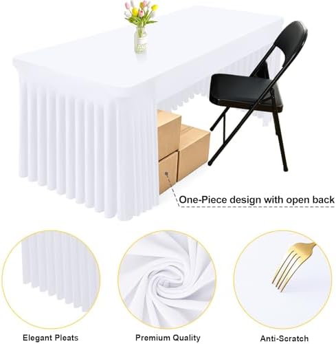 Smiry Spandex Open Back Tablecloth,Elastic Fitted Stretch Tablecloth for 4FT Rectangle Tables,Waterproof Washable Table Cover Skirt for Outdoor, Wedding, Banquet & Parties (White, 48Lx24Wx30H Inch) - Image 5