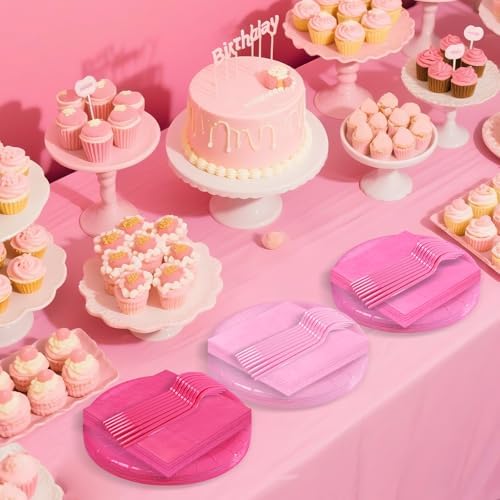 Serves 35 Guests Gradient Pink Plates and Napkins Party Supplies - Image 3