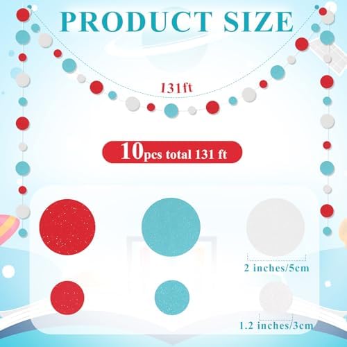 Outus 10 Pieces Dot Garland Banner Hanging, Light Blue,White,Red - Image 2