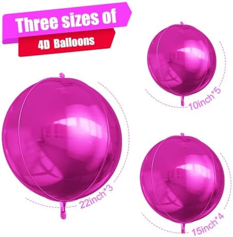 12PCS Hot Pink Round Foil Balloons 22" 15" 10" Large Chrome Pink Balloons - Image 2