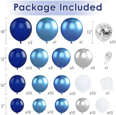 Blocesa Navy Blue White Silver Balloons Arch Kit, Latex, Party Decor. - Image 2