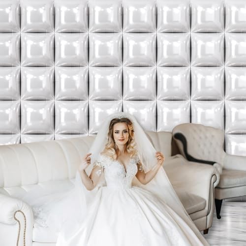 NISOCY 48PCS White Square Foil Balloons Wall Backdrop - Image 5