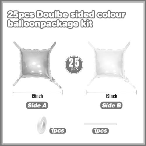 25PCS Pearl White Silver Square Foil Balloons Wall Backdrop - Image 2