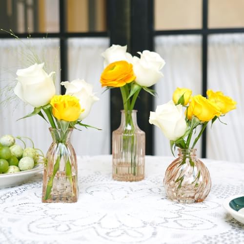 Champagne Bud Vases in Bulk 24 Packs Amber Glass Vase for Decor Centerpieces, Small Ribbed Vases for Flowers Stripe Modern Bud Vases Vintage Vases for Floral Wedding Party Table Decoration Home Decor - Image 4