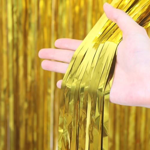 Voircoloria Gold Foil Fringe Backdrop Curtains, 3.3x6.6ft, 9pcs - Image 2