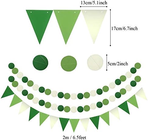 ZERODECO Party Decoration, 21 Pcs Green Hanging Paper Fans, Pom Poms Flowers, Garlands String Polka Dot and Triangle Bunting Flags for Golf Party Dinosaur Birthday Parties Arbor Day - Image 5