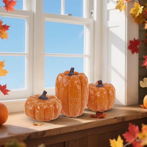winemana Artificial Pumpkins Decor Orange Pumpkin Fall Decoration, Set of 3 - Image 5