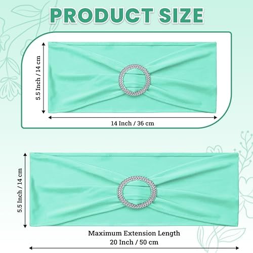 MDS Pack of 10 Spandex Chair Sashes for Wedding Party & Event – Sea Green - Image 2