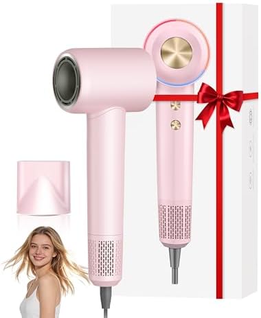 Ionic Hair Dryer, 150,000 RPM High-Speed Professional Blow Dryer for Fast Drying, 500M Negative Ions & Thermo-Control, Magnetic Nozzle, Low Noise & Lightweight for Home and Travel, Pink by Unknown