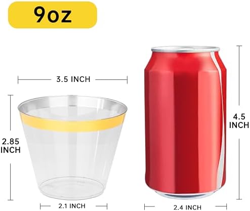 I00000 60 Pack Gold Plastic Cups, 9 OZ Elegant Gold Rimmed Plastic Cups - Image 4
