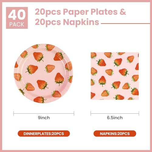 40PCS Strawberry Birthday Paper Plates and Napkins Party Set - Image 2