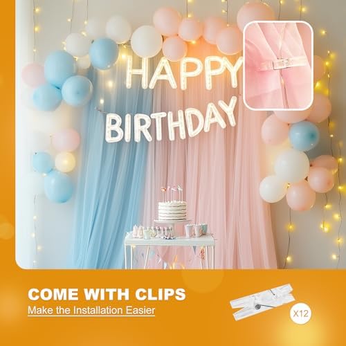 Tulle Curtain Backdrop with 300 LED Fairy Lights for Parites Wrinkle-Free Sheer Curtain Drapes Photo Back Drop for Wedding Baby Shower Bridal Shower Birthday Home Décor - 10ft×10ft, Pink Blue - Image 7