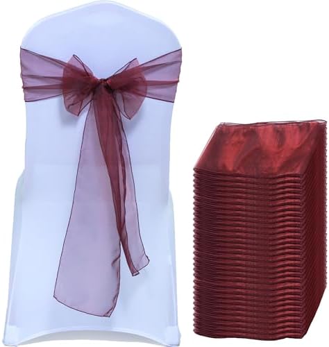 MDS Pack of 300 Organza Chair Sashes for Wedding & Event Décor – Burgundy by MDS