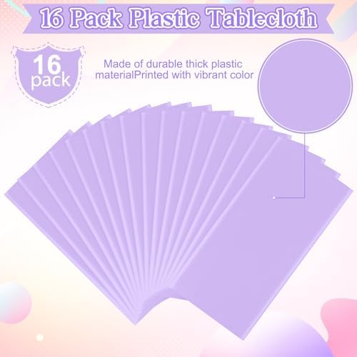 16 Pack Light Purple Plastic Tablecloth for Rectangle Tables, Premium Decorative Lavender Disposable Table Cloths for Parties, Rectangle Party Table Cover for Birthday Wedding Baby Shower, 54x108 Inch - Image 4