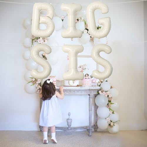 40 Inch Cream BIG SIS Balloons, Large Beige Neutral Big Sis Balloon Letters Sign with Ribbon, Ivory White Sand Baby Girls Balloon for Her Birthday Baby Shower Gender Reveal Party Decoration Supplies - Image 4