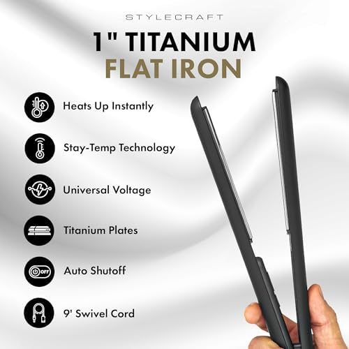 StyleCraft Stay Temp Professional 1" Titanium Flat Iron Hair Straightener - Image 2