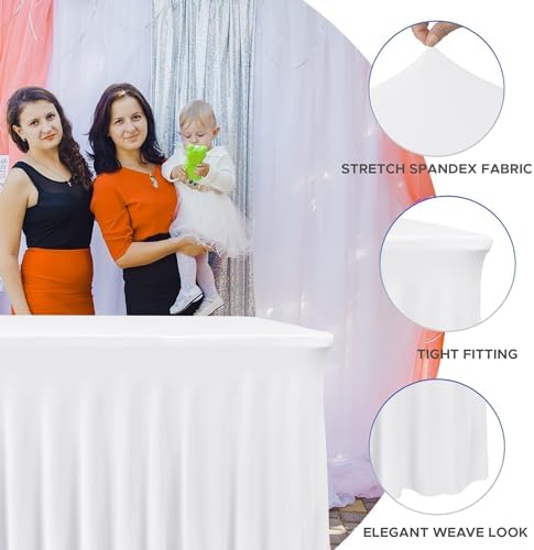 White Spandex Table Skirt for 8 Foot Rectangle Tables 4 Pack 96x30 In - Image 2
