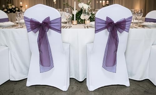 MDS Pack of 75 Organza Chair Sashes for Wedding & Event Décor – Plum - Image 2