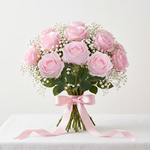 Hananona 50 Pcs Artificial Roses, Realistic Silk Peach Flowers Bulk - Image 3