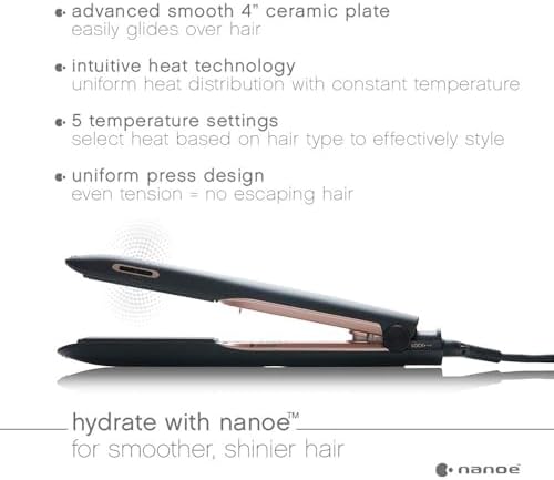 Panasonic nanoe Flat Iron for Healthy, Shiny Hair, Hair Styling Iron with 1-inch Ceramic Plates and Intuitive Heat Technology, for Straightening, Smoothing and Curling - EH-HS99-K (Black/Rose Gold) - Image 2