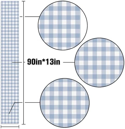 Dusty Blue Gingham Table Runner Light Blue Checkered Boy Girl Baby Shower Birthday Party Decoration Home Dining Kitchen Island Decor (13" x 90") - Image 6