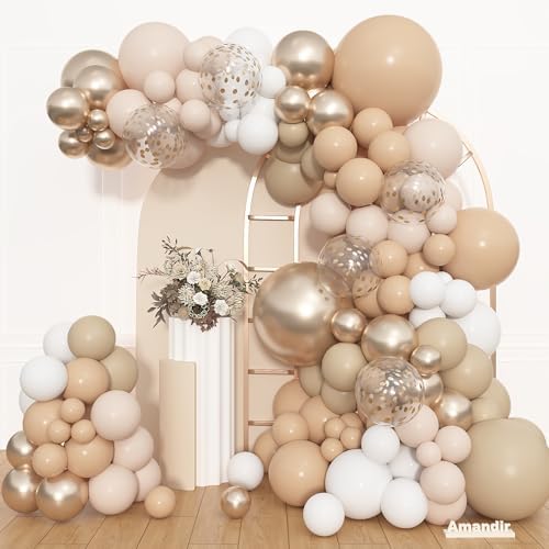 Amandir 153pcs White Sand Beige Balloon Arch Garland Kit Different Sizes by Amandir