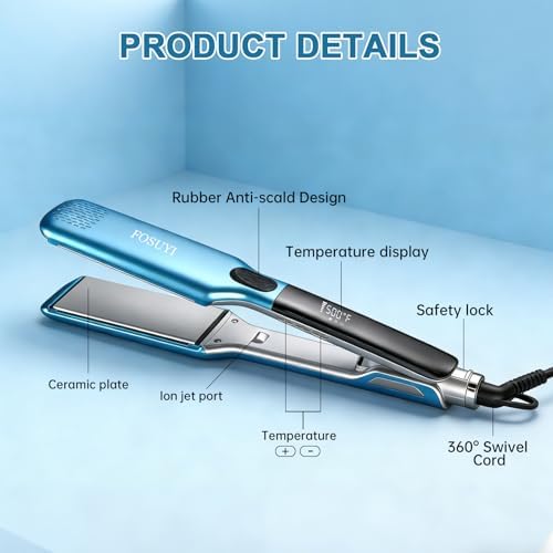 Professional Hair Straightener,500 Fahrenheit Degree High Temp Flat Iron,2 Inch Ceramic Wide Plate,2 in 1 Straightener and Curler,Negative Ion Anti-Frizz Styling Tool for Smooth and Shiny Hair - Image 6