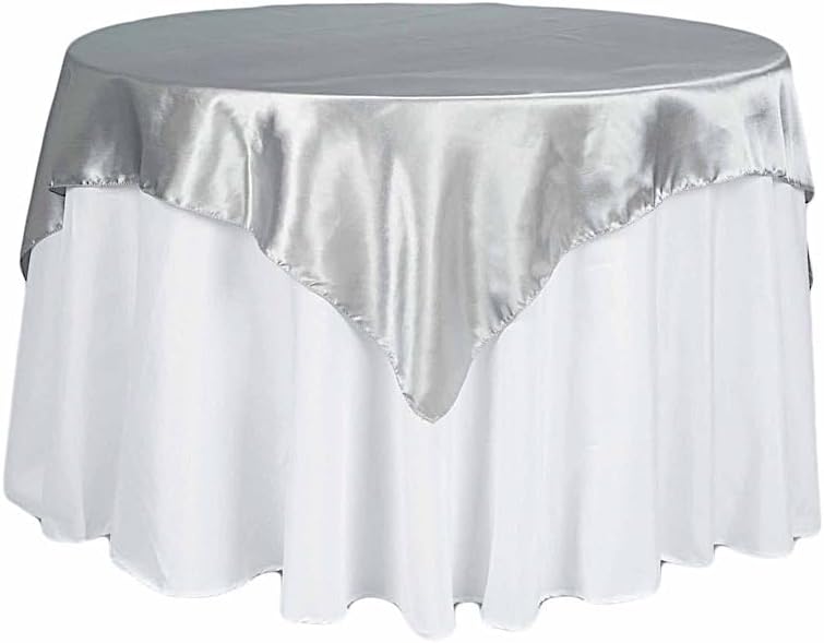 BalsaCircle 10 pcs 72x72 inch Silver Square Tablecloth Satin Fabric Overlays Linens | Table Cloths Cover for Wedding Party Banquet Reception Events Decoration Kitchen Dining Events Kitchen Dining by BalsaCircle