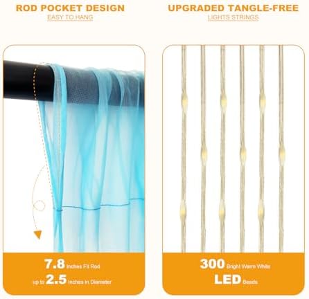 Tulle Curtain Backdrop with 300 LED Fairy Lights for Parites Wrinkle-Free Sheer Curtain Drapes Photo Back Drop for Wedding Baby Shower Bridal Shower Birthday Home Décor - 10ft×10ft, Baby Blue - Image 6