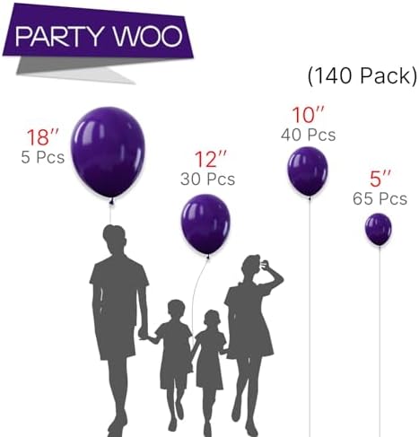 PartyWoo Dark Purple Balloons 140pcs Royal Purple Balloons Different Sizes - Image 3