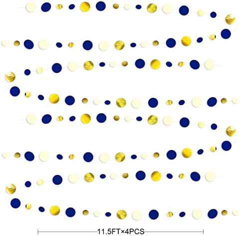 Navy Blue and Gold Circle Dots Garland Royal Blue Hanging Paper Polka Dot Streamer for Birthday Wedding Bridal Shower Graduations Nautical Ahoy Achor Pirate Themed Party Decorations Supplies - Image 2