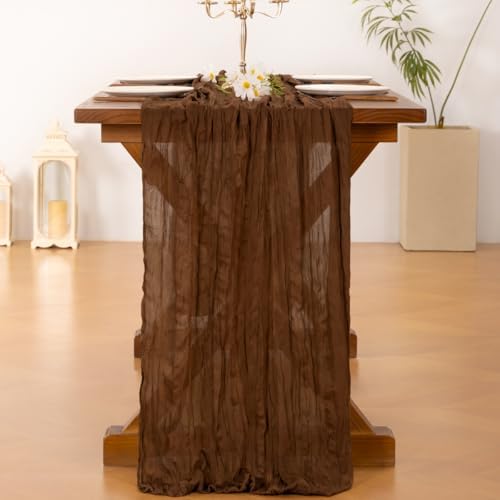 Cheesecloth Table Runner Fall Brown Boho Wedding Birthday Party Home Decor - Image 4