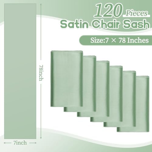 fani 120 PCS Satin Chair Sashes, 7x78 Inch, Sage Green - Image 2