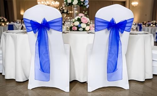 MDS Pack of 150 Organza Chair Sashes for Wedding & Event Décor – Royal Blue - Image 2
