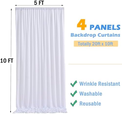 20ftx10ft White Backdrop Curtains for Party Background, Wrinkle Free 4 Panels 5x10ft Silky Polyester Photo Backdrop Drapes Back Drop Cloth for Wedding Birthday Photography Baby Shower Decor - Image 6