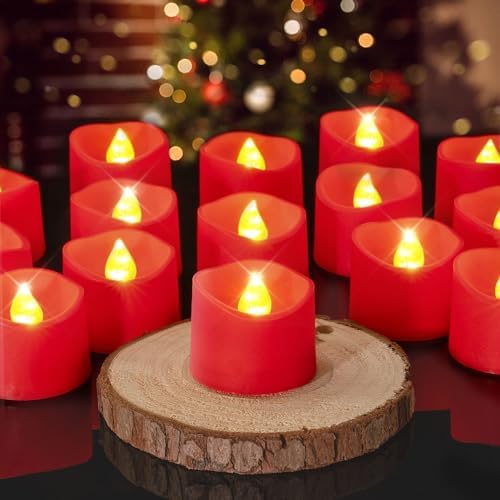 Homemory 12-Pack Red Flameless Battery Tea Light Candles, 200+ Hours by Homemory