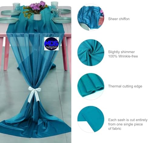 Pack of 5 Chiffon Table Runners 29 x 120 Inch, 14FT Long - Dark Teal - Image 6