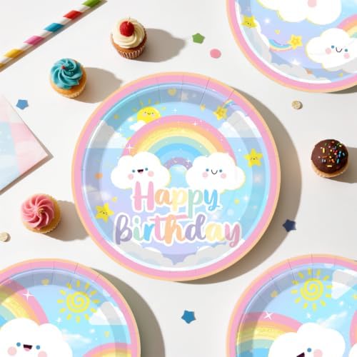 Xynic 174pcs Rainbow Birthday Decorations Complete Tableware Set, 25 Guests - Image 5