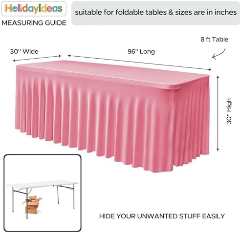 4 Pack Pink Spandex Table Covers 8ft Rectangle Ruffle Skirts for Party - Image 5